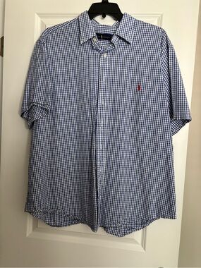 Ralph Lauren Blue & White Gingham Short-Sleeve Button-Down Shirt Size 2X
